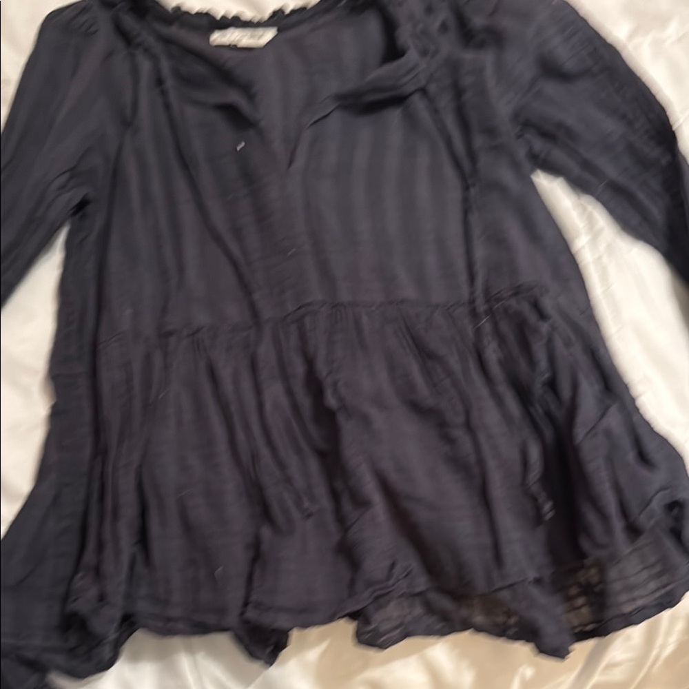 Anthropologie Navy Peplum Blouse